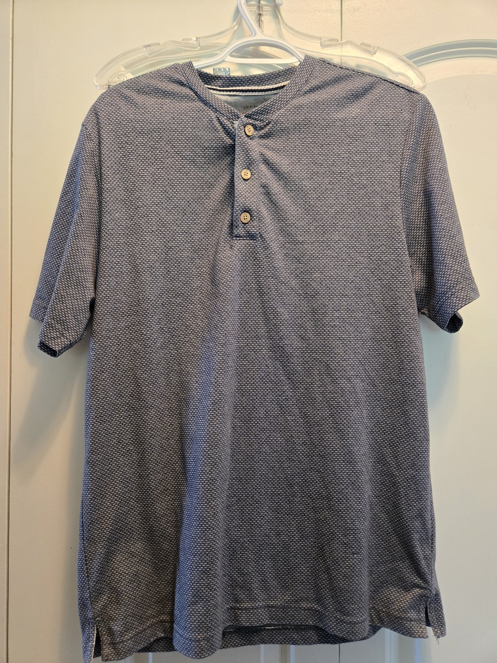 Men's Short-Sleeve Henley Polo in Heather Navy